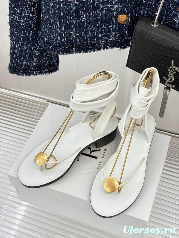 2025 Women Yves Saint Laurent White Leather Strappy Sandals KFY00300