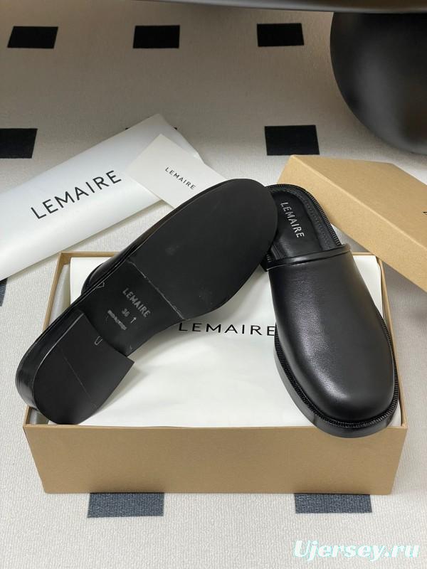 2025 Slippers Lemaire Black Leather Slippers KFY00310