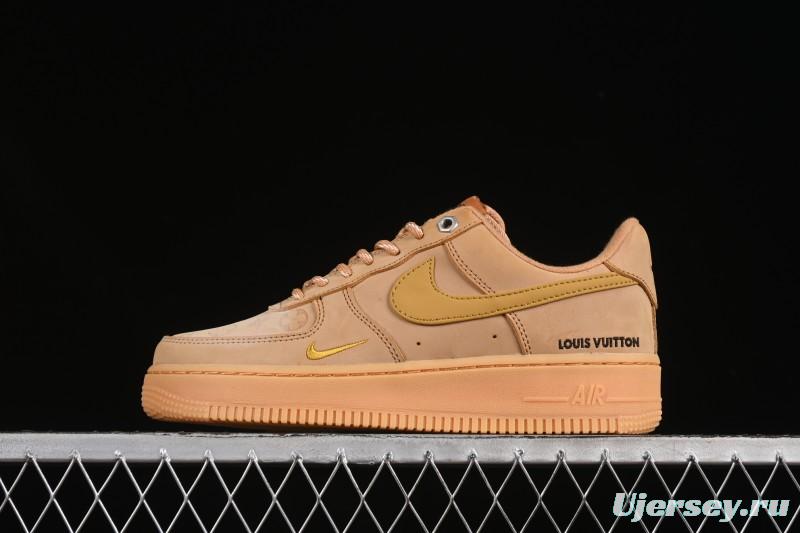 Louis Vuitton x Nike Air Force 1 '07 Low Casual Sneakers with Monogram Print in Wheat - CJ9179-200