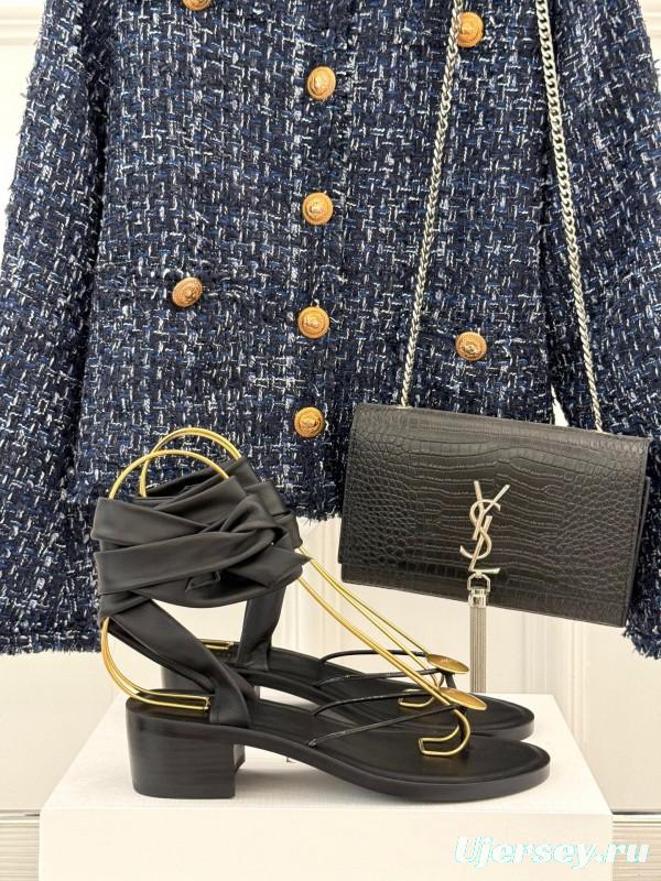 2025 Women Yves Saint Laurent Black Leather Sandal