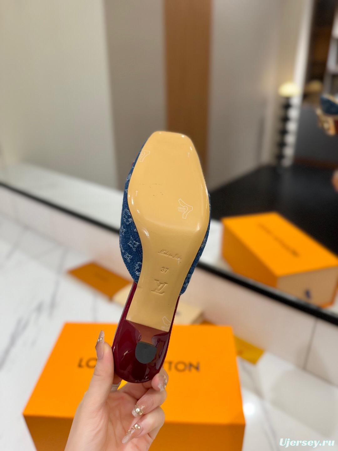 2025 Women LV Blue Denim Leather Mules KFY00320