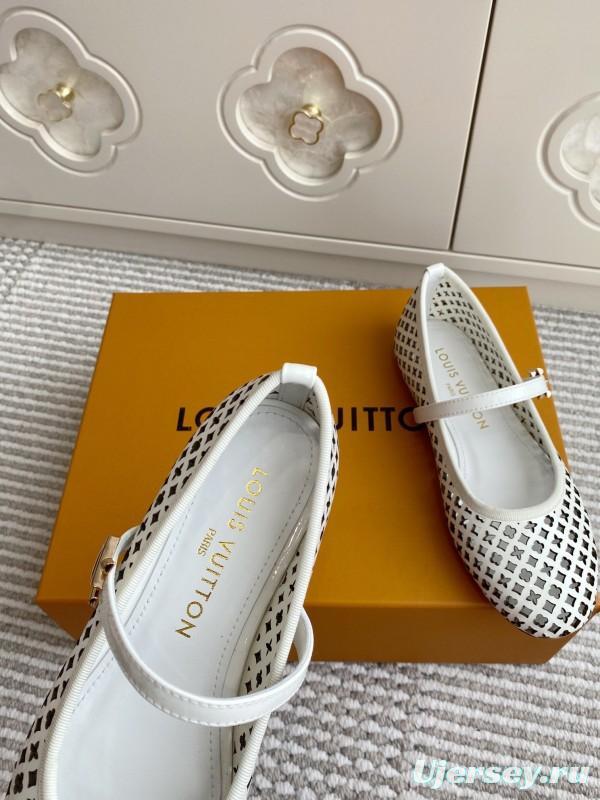2025 Women Louis Vuitton White Leather Mary Jane Perforated KFY00310
