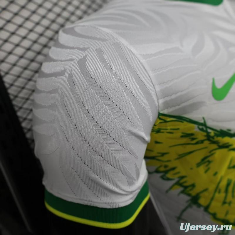 Player Version 2025 Brazil White with Rooster Print Jersey