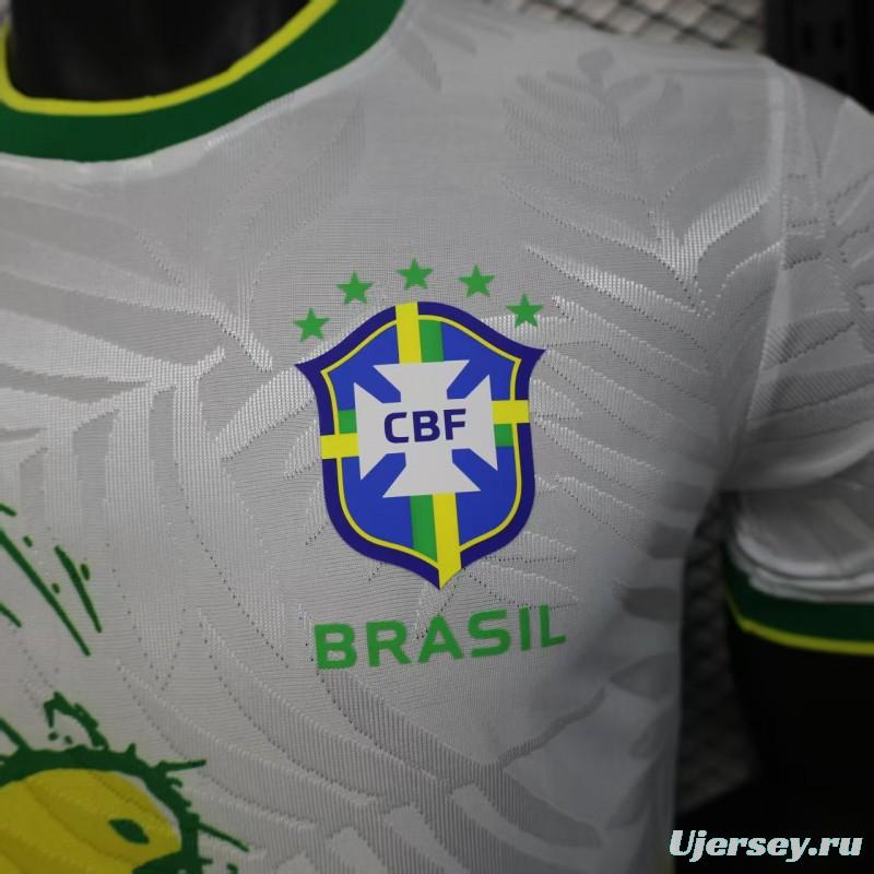 Player Version 2025 Brazil White with Rooster Print Jersey