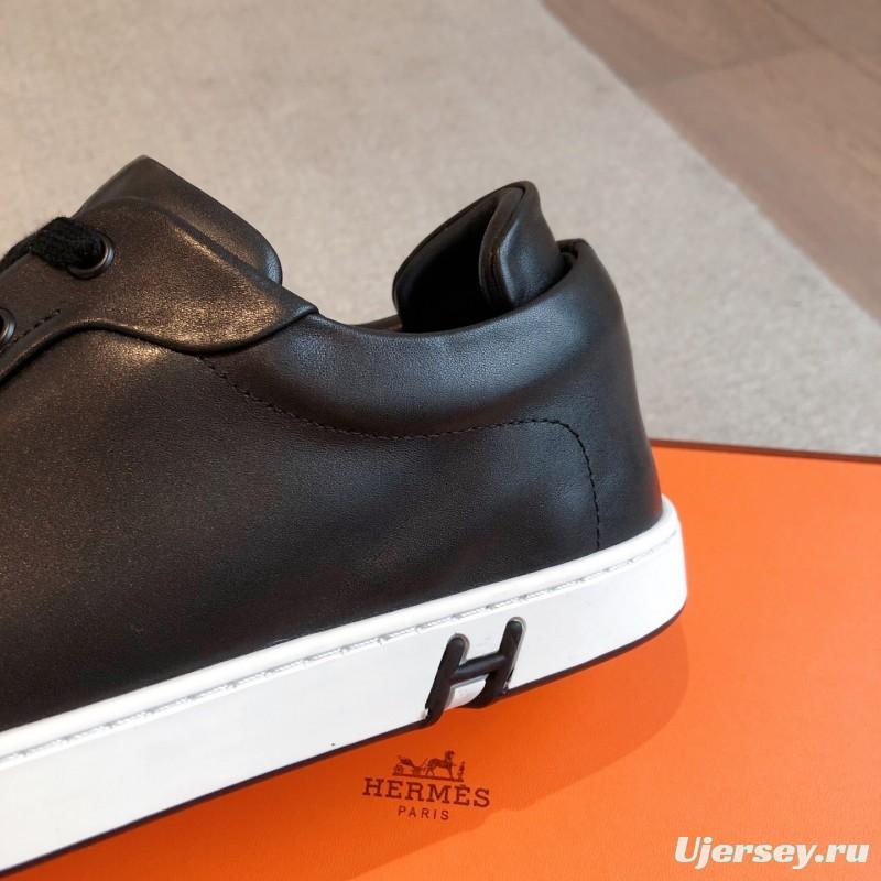 2025 Men Hermès Black Leather Sneakers AS00380