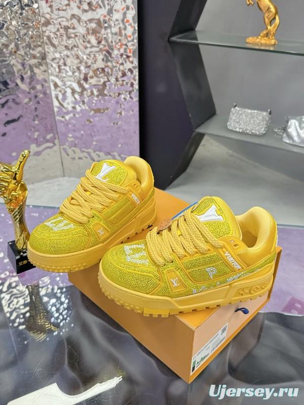 2025 Unisex Louis Vuitton Yellow Crystal Mesh Plimsolls Bing Bing AS00420