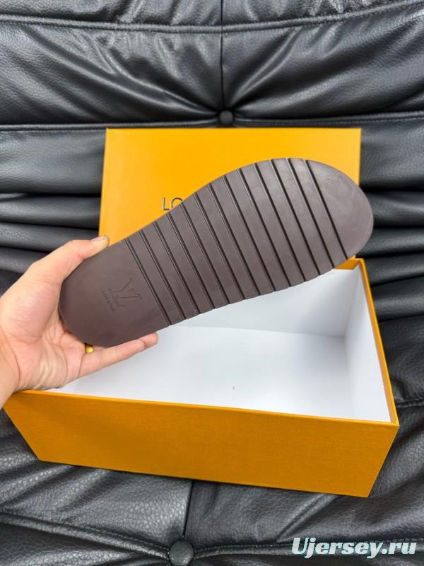 2025 Men Louis Vuitton Brown Leather Slippers AS00170