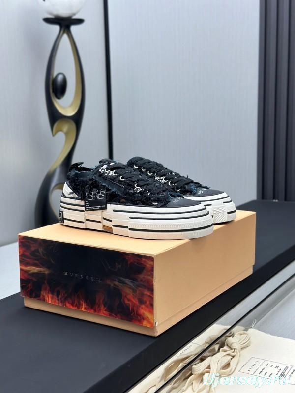 2025 Unisex XVESSEL Black Canvas Plimsolls Distressed Artistic AS00260