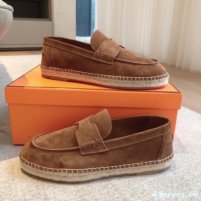 2025 Unisex Hermès Brown Suede Calfskin Loafers AS00380