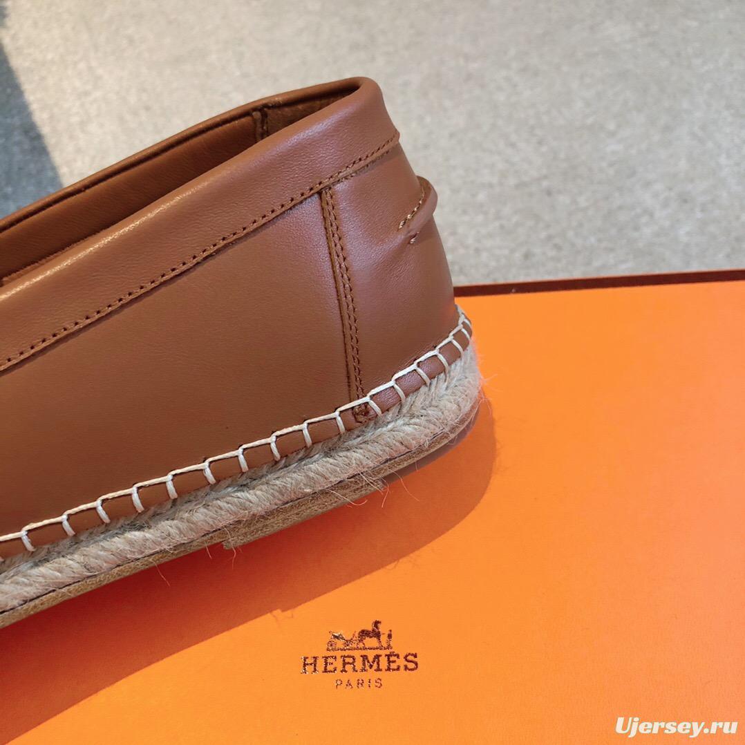 2025 Unisex Hermès Brown Leather Loafers AS00380