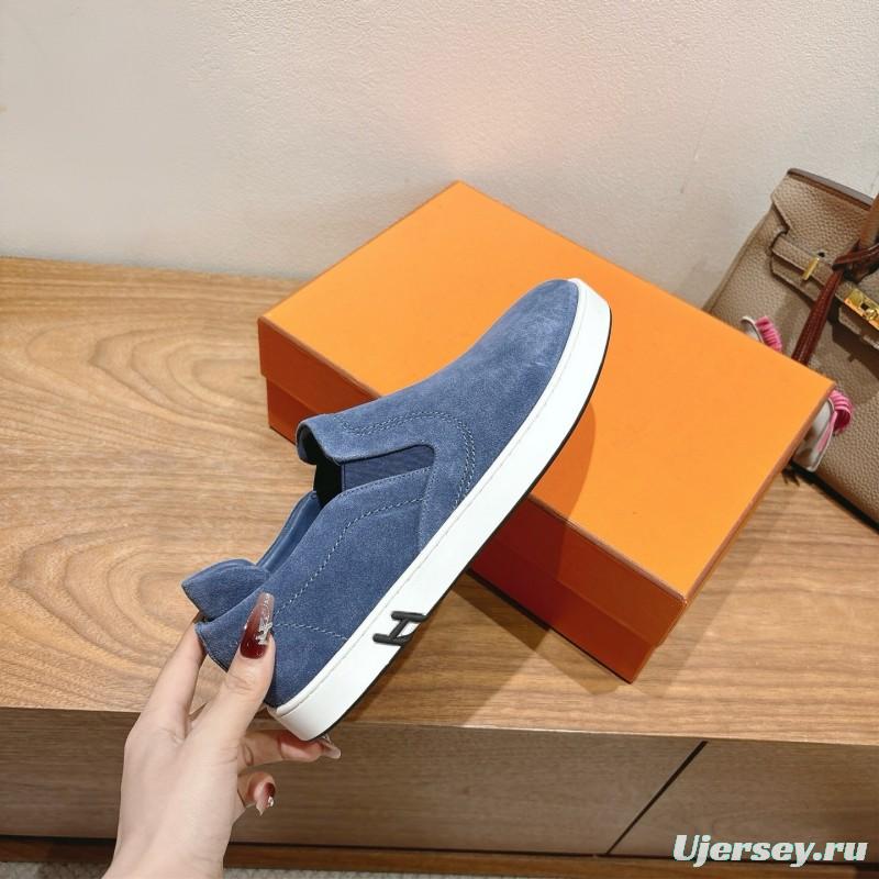 2025 Unisex Hermès Blue Suede Slip-On Sneaker AS00380