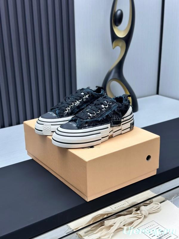 2025 Unisex XVESSEL Black Canvas Plimsolls Distressed Artistic AS00260