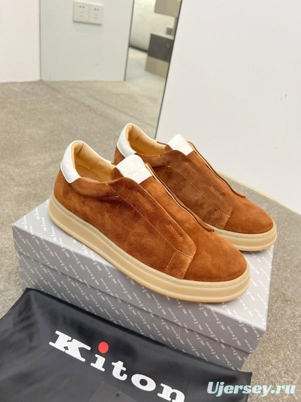 2025 Men Kiton Apricot Calf Suede Slip-On Casual Shoes AS00320