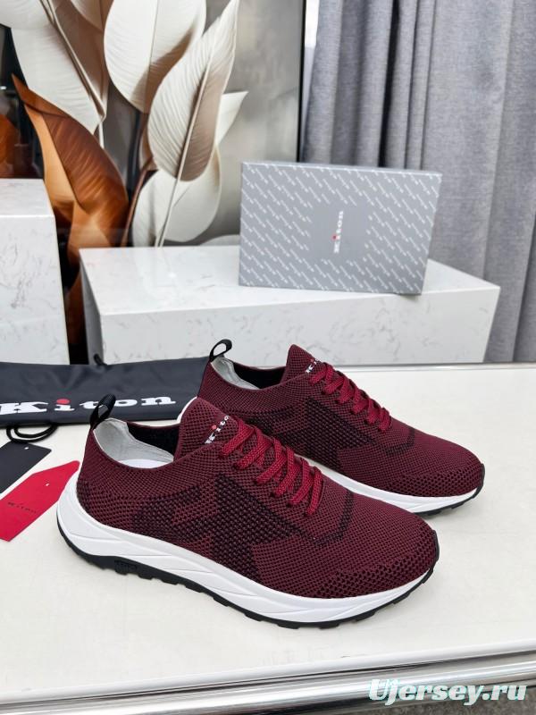 2025 Unisex Kiton Burgundy Knit Casual Sneakers Lightweight Rubber Sole AS00320
