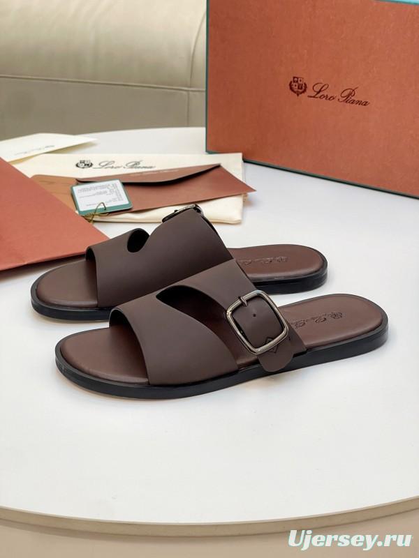 2025 Men Le Parmentier Brown Leather Slippers AS00250