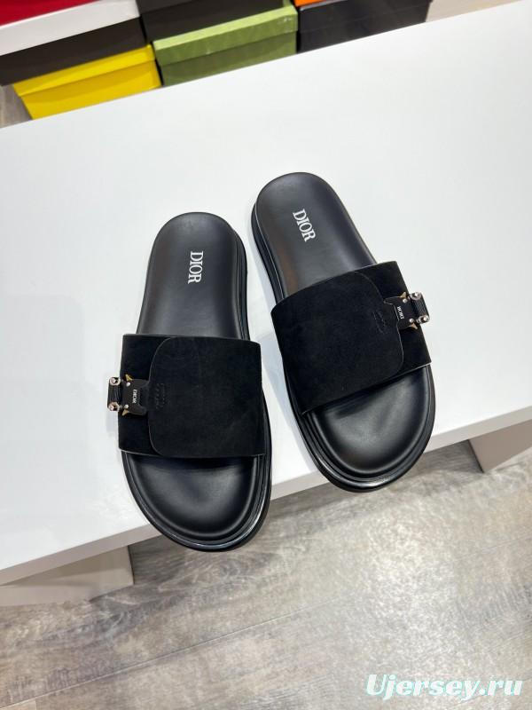 2025 Men Dior Black Leather Slippers CD Diamond Top Version AS00190