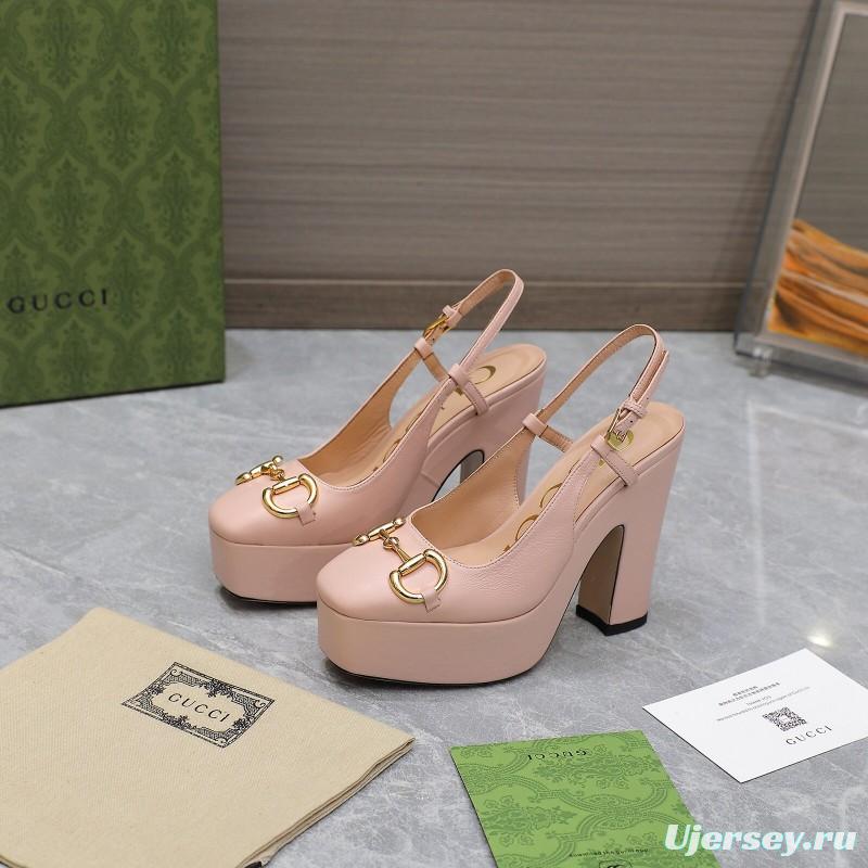 2025 Women Gucci Pink Leather Platform High Heels KFY00320