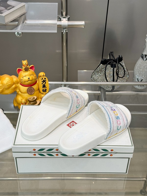2025 Unisex CASA BLANCA White Fabric Slippers Embroidery KFY00160