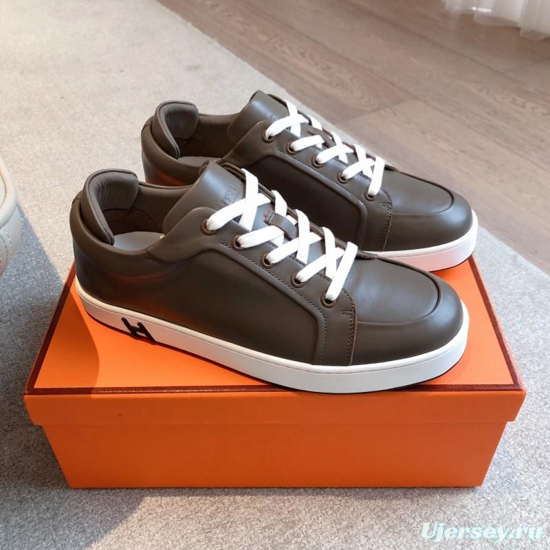 2025 Men Hermès Brown Leather Sneakers AS00380