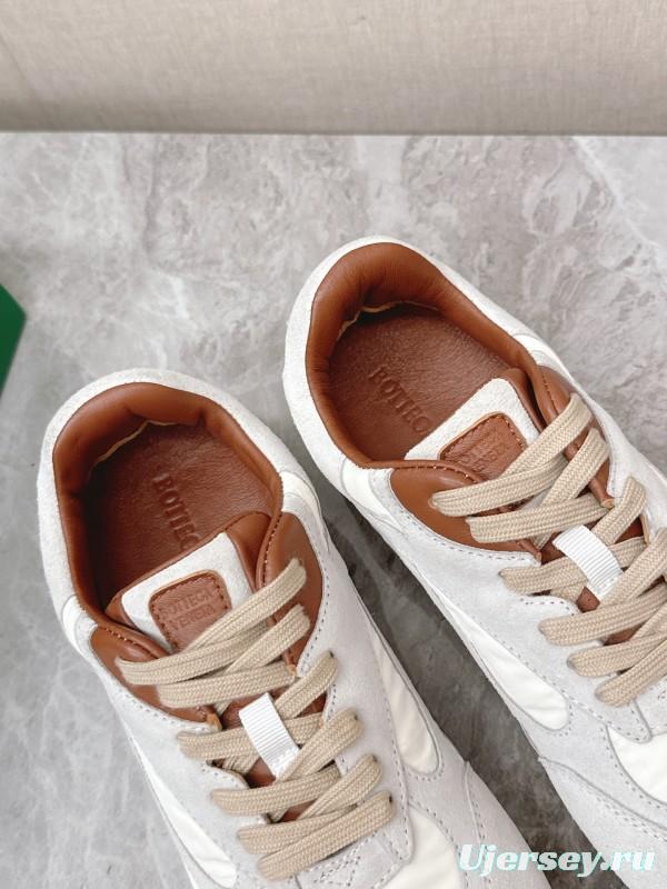 2025 Unisex Bottega Veneta White Nylon Suede Sneakers Woven Pattern KFY00290