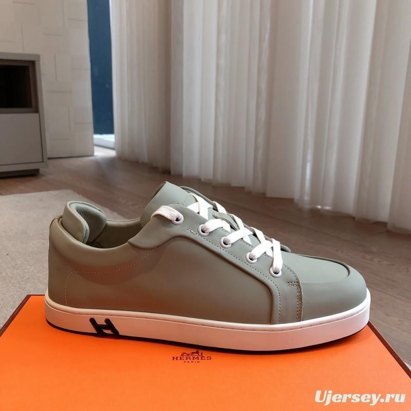 2025 Men Hermès Sage Green Leather Sneakers AS00380