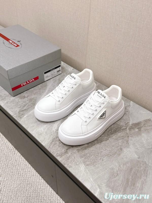 2025 Unisex Prada White Calf Leather Sneakers Retro Thick Sole KFY00290