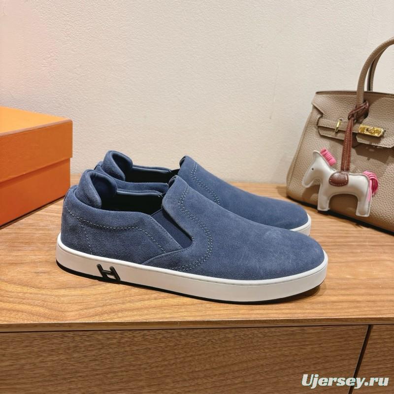 2025 Unisex Hermès Blue Suede Slip-On Sneaker AS00380