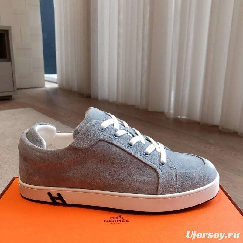 2025 Unisex Hermès Blue Grey Suede Leather Sneakers AS00380