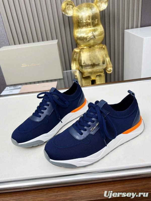 2025 Unisex Santoni Navy Orange Wool Blend Knit Sneakers AS00320