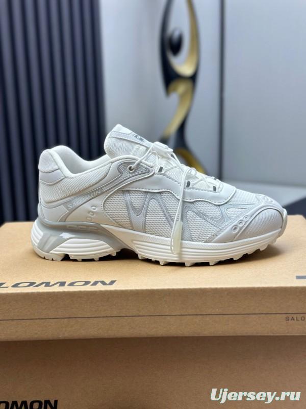 2025 Unisex SALOMON White Cream Leather Mesh Outdoor Sneakers KFY00320