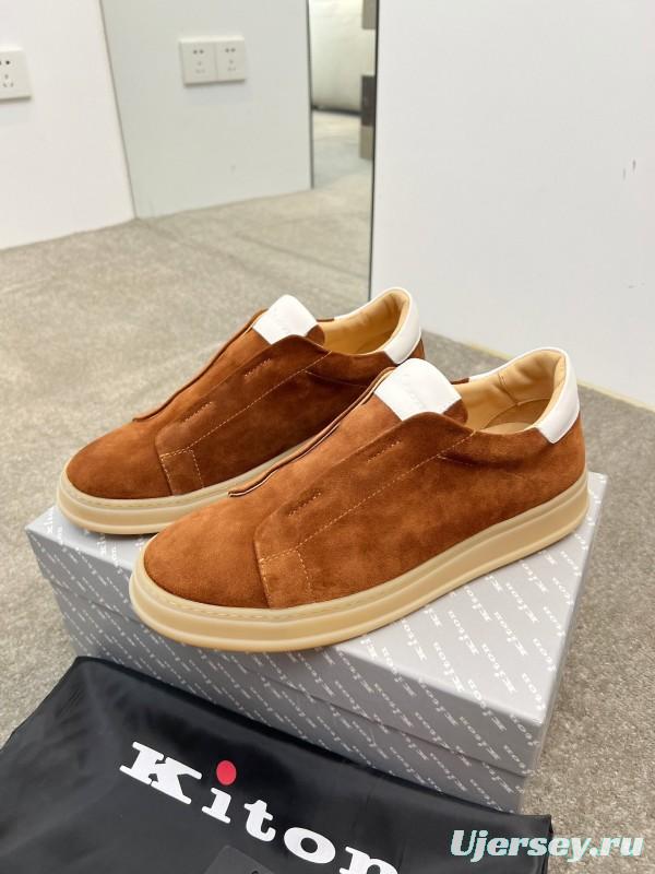 2025 Men Kiton Apricot Calf Suede Slip-On Casual Shoes AS00320