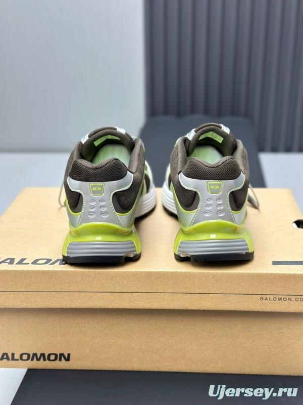 2025 Unisex SALOMON Brown White Cream Leather Mesh Sneakers AS00320