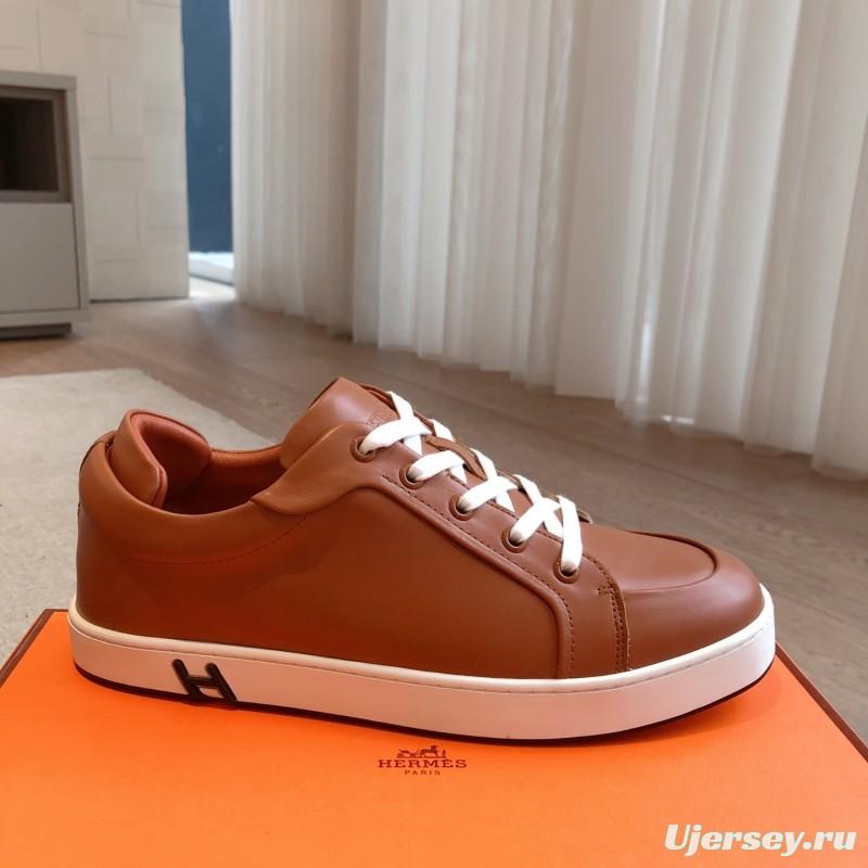 2025 Men Hermès Brown White Leather Sneakers AS00380
