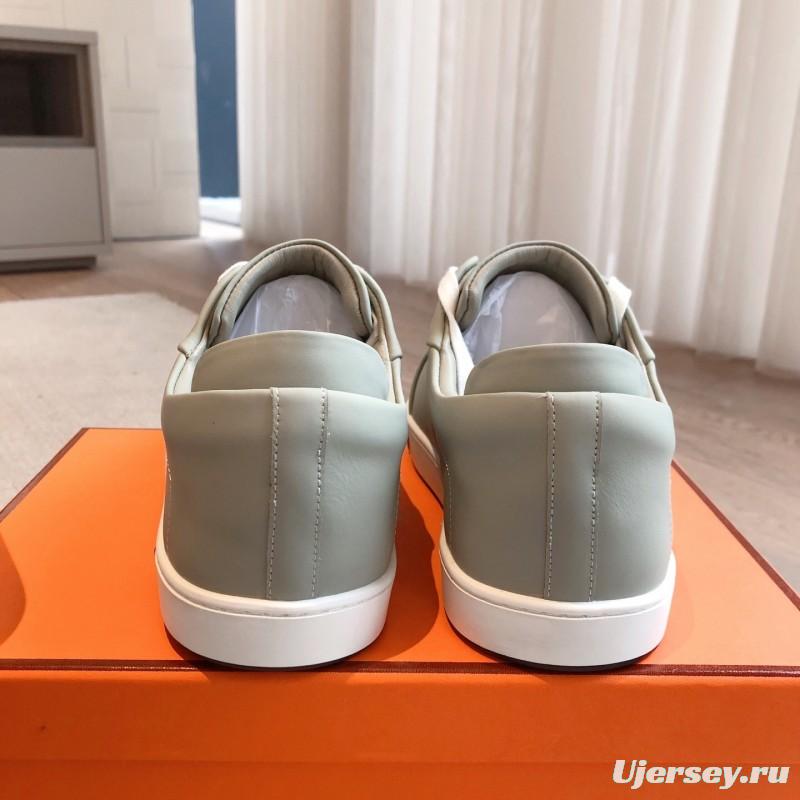 2025 Men Hermès Sage Green Leather Sneakers AS00380