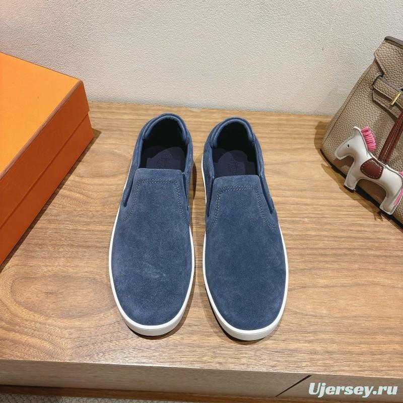 2025 Unisex Hermès Blue Suede Slip-On Sneaker AS00380