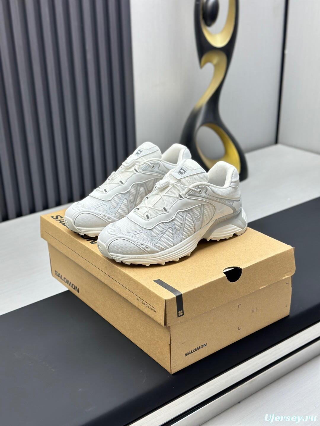 2025 Unisex Salomon White Cream Leather Mesh Sneakers AS00320