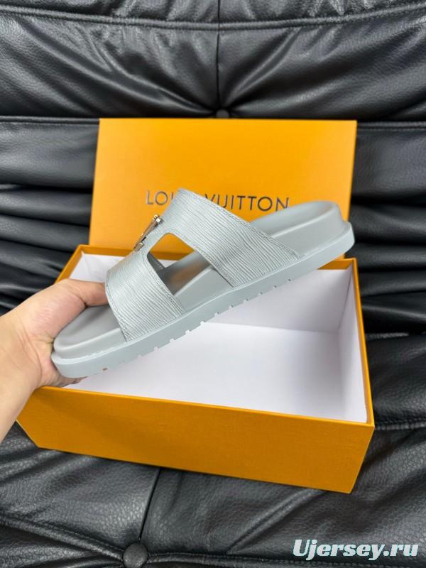 2025 Men Louis Vuitton White Leather Slippers AS00170