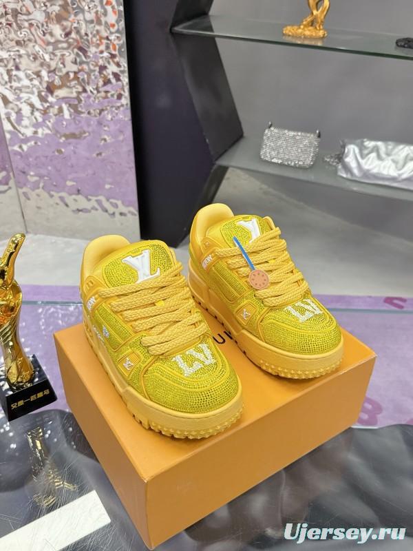 2025 Unisex Louis Vuitton Yellow Crystal Mesh Plimsolls Bing Bing AS00420