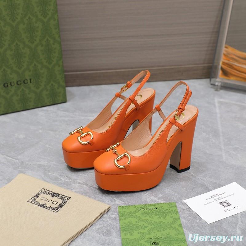 2025 Women Gucci Orange Leather Platform High Heels KFY00320