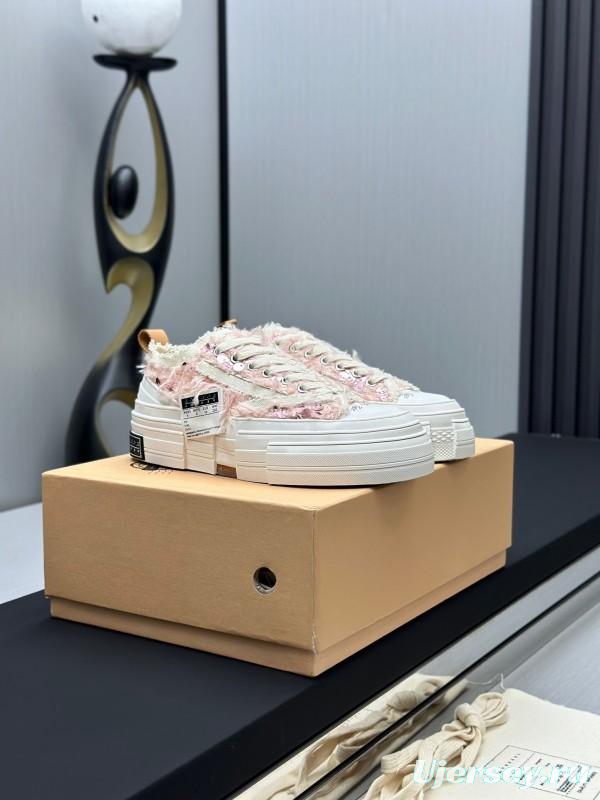 2025 Women XVESSEL Pink White Canvas Plimsolls Distressed AS00260