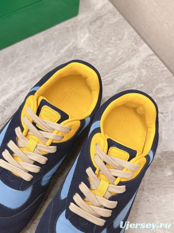 2025 Unisex Bottega Veneta Blue Yellow Nylon Suede Sneakers KFY00290