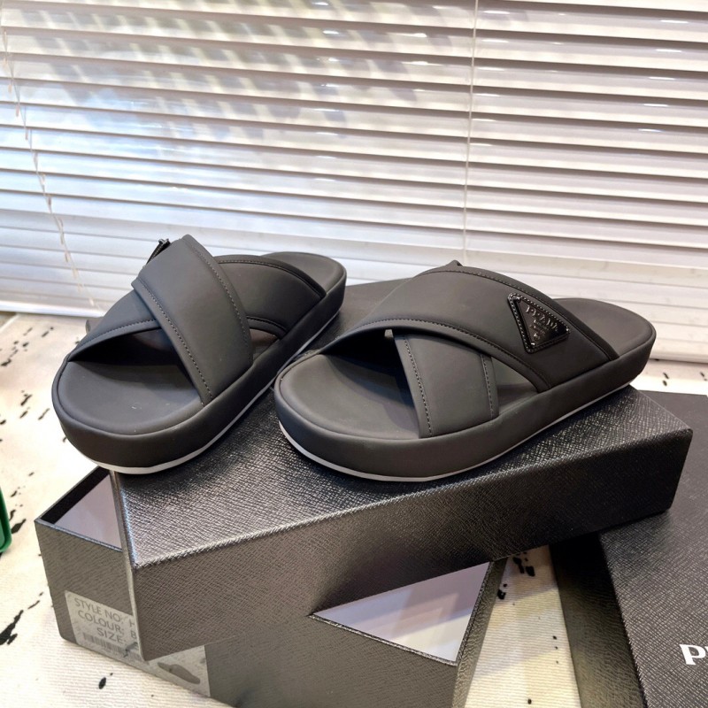 2025 Men Prada Black Fabric Sandals High Quality Craftsmanship KFY00230