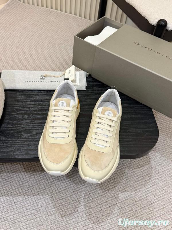 2025 Unisex Brunello Cucinelli Black Milk Blue Apricot Calfskin Leather Sneakers AS00320