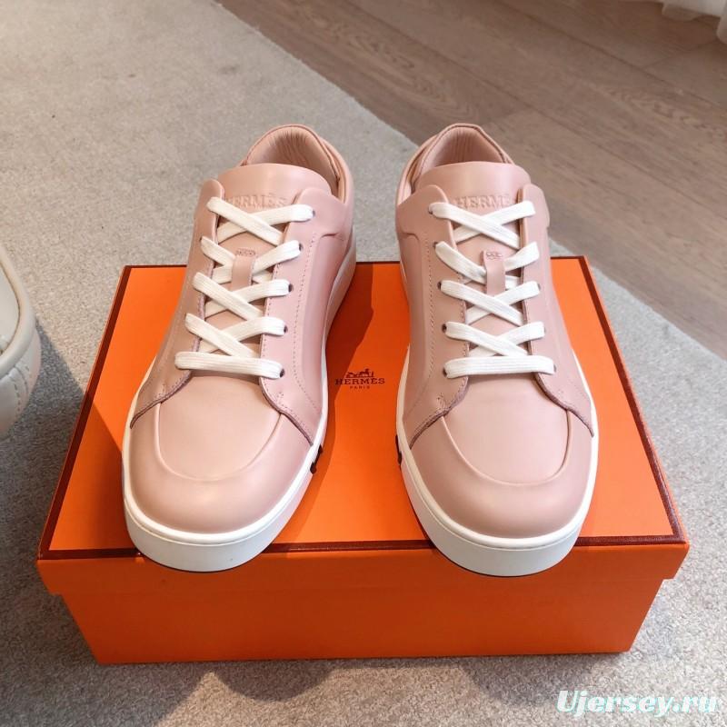 2025 Women Hermès Pink Leather Sneakers AS00380