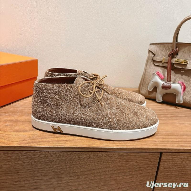 2025 Unisex Hermès Brown Tan Wool Chukka Boots AS00380