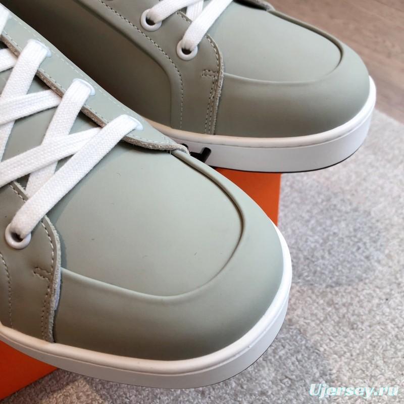 2025 Men Hermès Sage Green Leather Sneakers AS00380