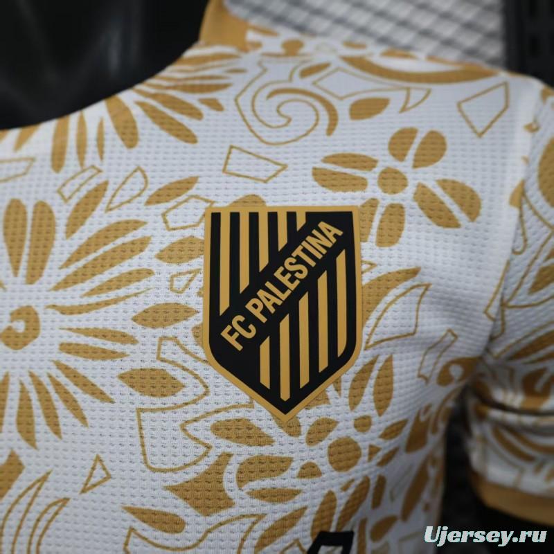Player Version 25/26 FC Palestine White with Golden Floral Pattern Jersey