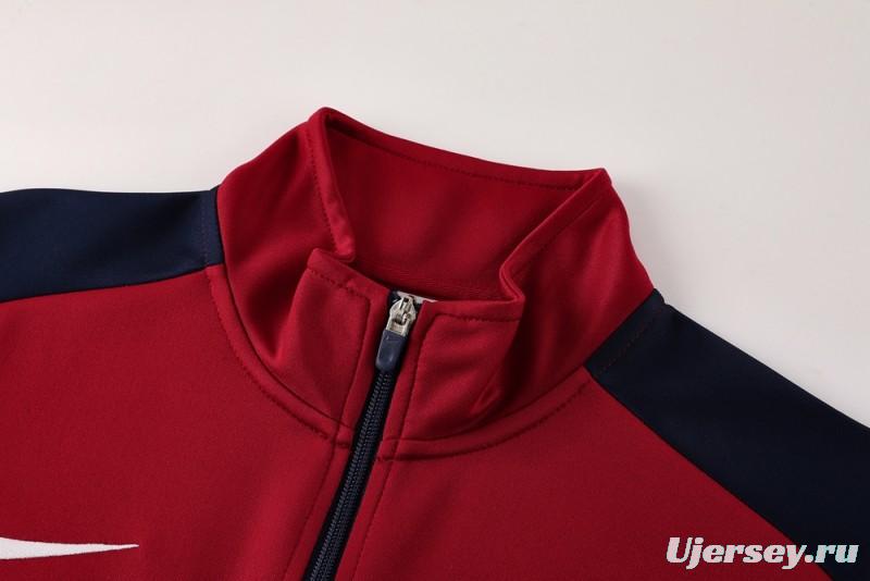 2025 Nike Red/Navy Full Hoodie Zipper Jacket +Long Pants