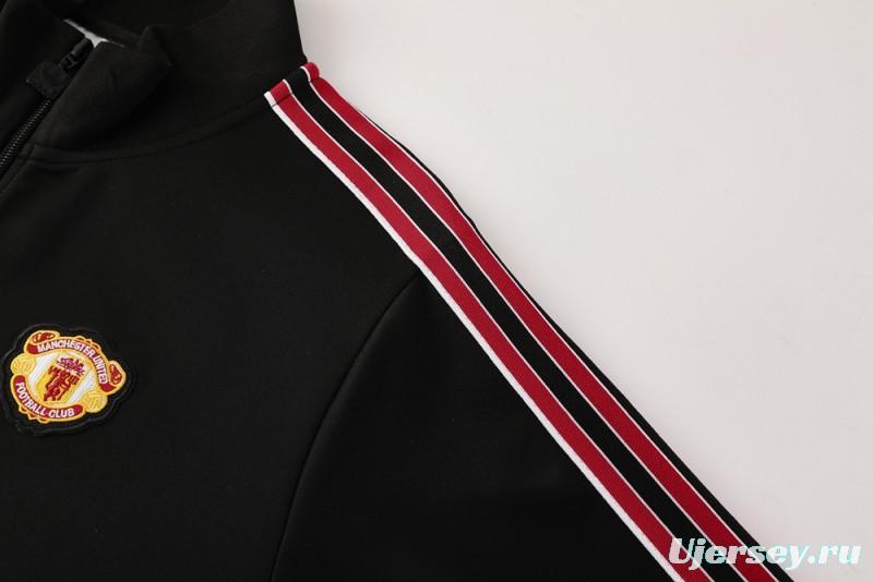 25/26 Manchester United Black Full Hoodie Zipper Jacket +Long Pants