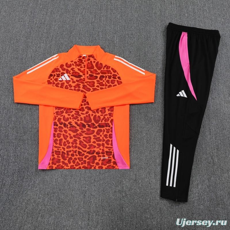 2025 Adidas Orange & Black with Leopard Print Pattern Half Zipper Jacket +Long Pants